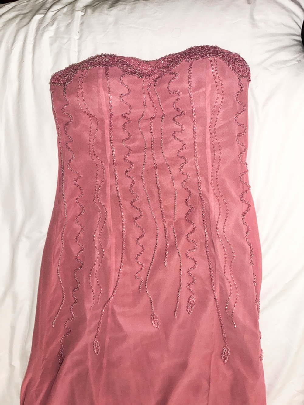 Strapless Rose Dust Evening Gown with Sheer Shawl - Picture 2 of 4